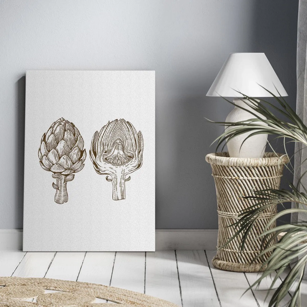 Bild auf Leinwand - Leinwandbild - Vintage Kunstzeichnung einer Artischocke - 50x70cm - Anatomie-Lektion - Moderne Wanddekoration für Wohnzimmer und Schlafzimmer ARTTOR
