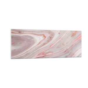 Glasbild - Bild auf glas - Abstrakte Wellen in zarten Rosa- und Beigetönen - 140x50cm - Rosa Flüssigkeit - Moderne Wanddekoration für Wohnzimmer und Schlafzimmer ARTTOR