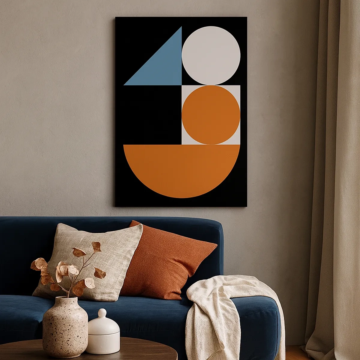 Bild auf Leinwand - Leinwandbild - Geometrisches Muster mit bunten Formen auf schwarzem Hintergrund - 50x70cm - Bebilderte Anordnung - Moderne Wanddekoration für Wohnzimmer und Schlafzimmer ARTTOR