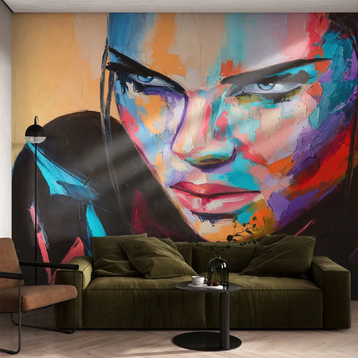 Fototapete Standard Eco - Porträt einer Frau in ausdrucksstarken Farben, malerischer Stil - 100x70cm - Wild im Herzen - Moderne Wanddekoration für Wohnzimmer und Schlafzimmer ARTTOR