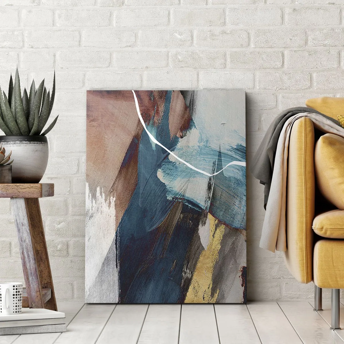 Bild auf Leinwand - Leinwandbild - Abstrakte Pinselstriche in Blau- und Goldtönen - 50x70cm - Großzügig und mit Energie - Moderne Wanddekoration für Wohnzimmer und Schlafzimmer ARTTOR