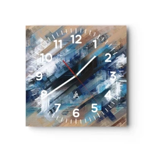Wanduhr - Glasuhr - Auf einer blauen Diagonale - 40x40 cm