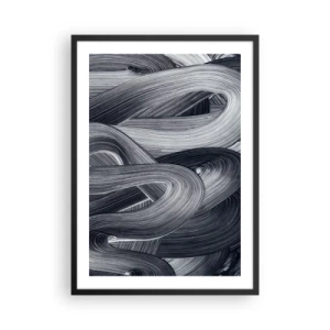 Poster in einem schwarzem Rahmen - Abstrakte schwarze und weiße Linien in einem harmonischen Geflecht - 50x70cm - Die Fließfähigkeit der Realität - Moderne Wanddekoration für Wohnzimmer und Schlafzimmer ARTTOR