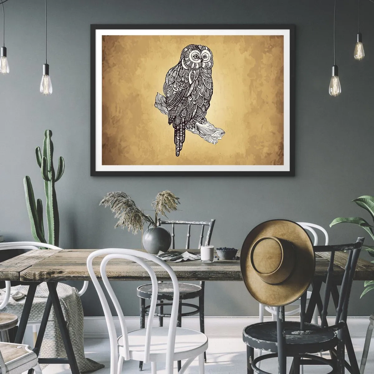 Poster in einem schwarzem Rahmen - Kunstvolle Ornamente der Weisheit - 50x40 cm