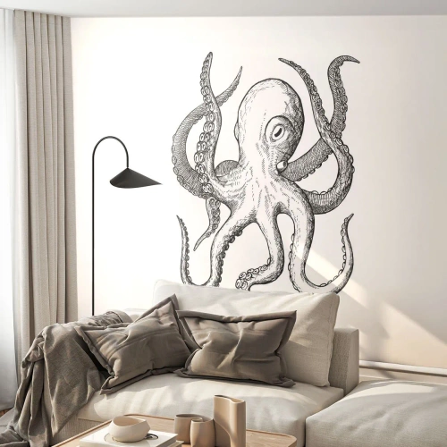 Selbstklebende Fototapete Deluxe Sticker - Mit den Wellen tanzen - Oktopus, Zeichnung, Strand - 150x105 cm