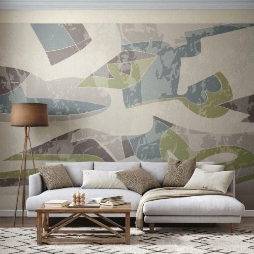 Fototapete Premium Sand - Abstrakte Komposition in Grün- und Blautönen - 100x70cm - Komposition hinter dem Glas - Moderne Wanddekoration für Wohnzimmer und Schlafzimmer ARTTOR