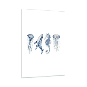 Glasbild - Bild auf glas - Meerestiere im zarten Aquarellstil - 50x70cm - Meereswunder - Moderne Wanddekoration für Wohnzimmer und Schlafzimmer ARTTOR