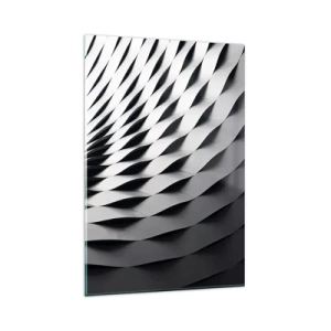 Glasbild - Bild auf glas - Abstraktes geometrisches Muster in Schwarz-Weiß-Tönen - 80x120cm - Auf der Oberfläche der Wellen - Moderne Wanddekoration für Wohnzimmer und Schlafzimmer ARTTOR