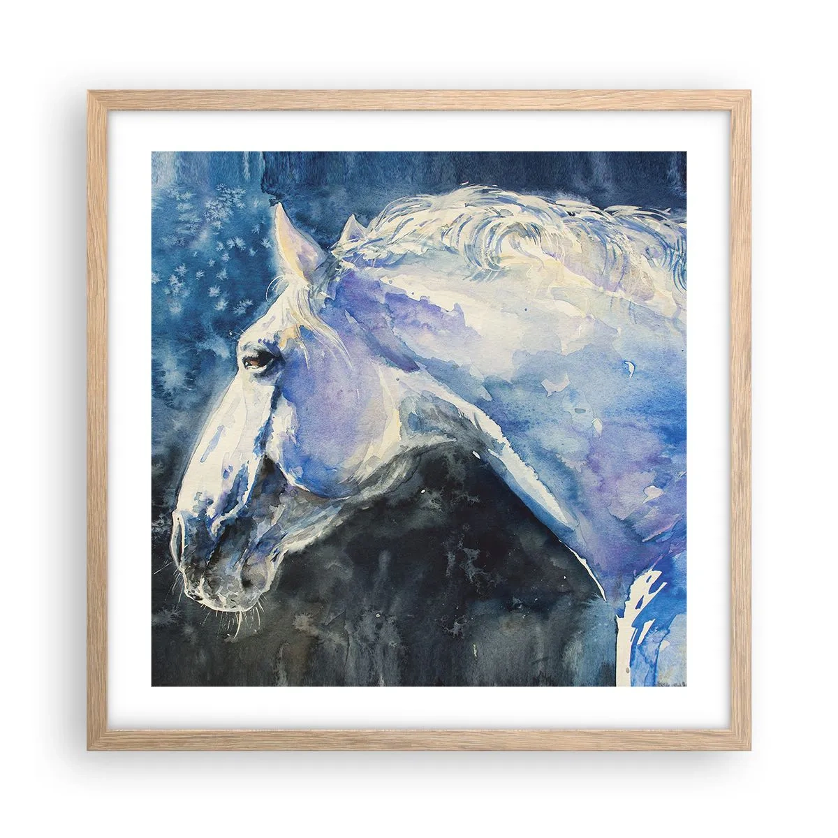 Poster in einem Rahmen aus heller Eiche - Porträt in blauem Glanz - 50x50 cm