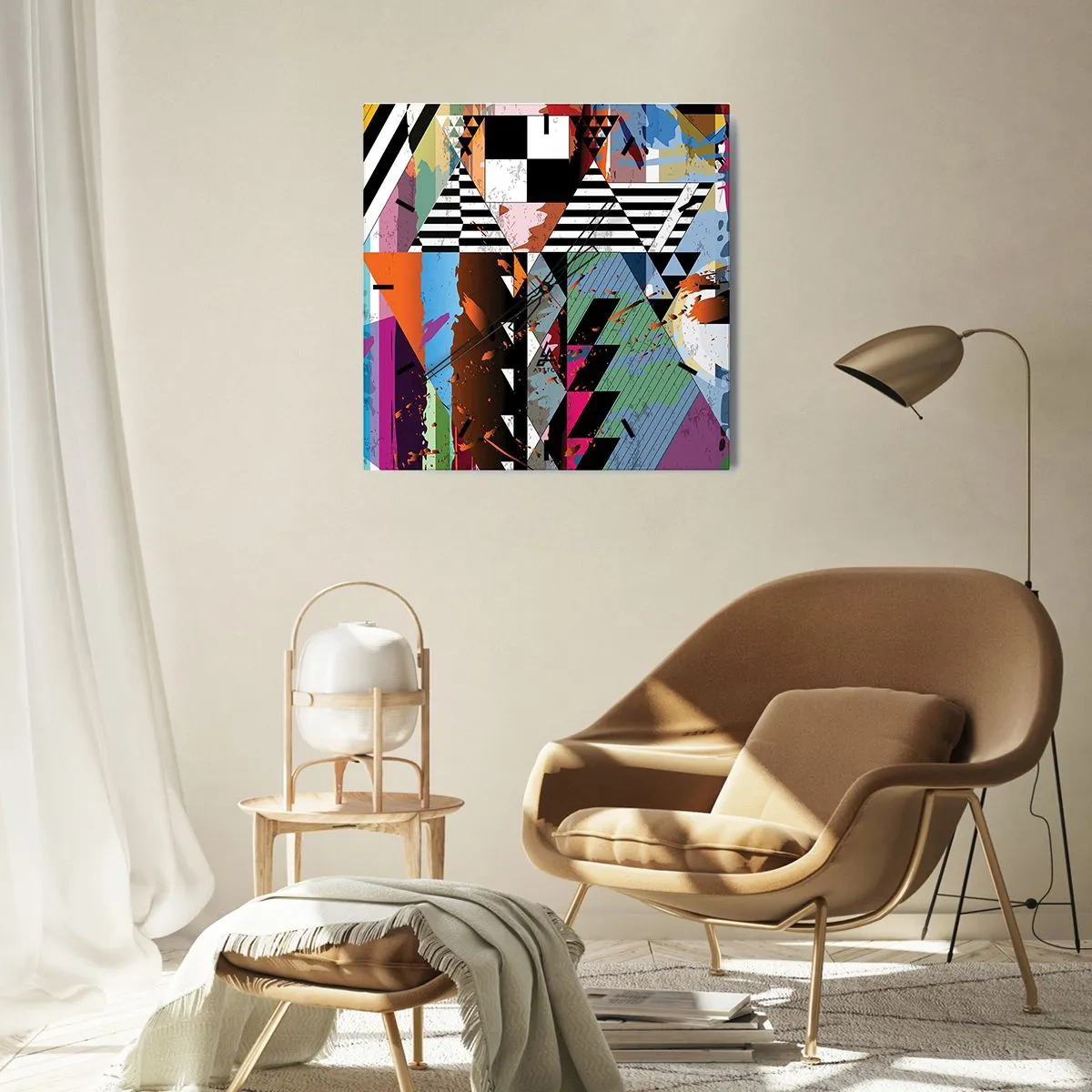 Wanduhr - Glasuhr - Abstrakte geometrische Komposition mit lebendigen Farben - 30x30cm - Geometrisch und organisch - Moderne Wanddekoration für Wohnzimmer und Schlafzimmer ARTTOR