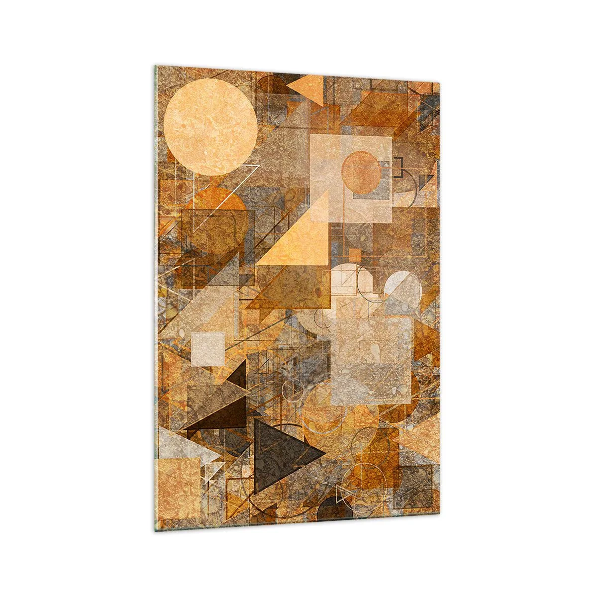 Glasbild - Bild auf glas - Abstrakte geometrische Figuren in warmen Farbtönen - 70x100cm - Eine kubistische Studie aus Bronze - Moderne Wanddekoration für Wohnzimmer und Schlafzimmer ARTTOR