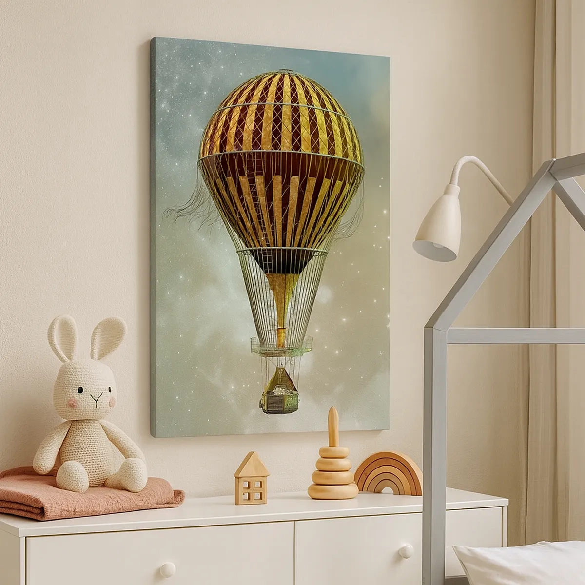 Bild auf Leinwand - Leinwandbild - Ein Heißluftballon, der zwischen den Wolken schwebt - 50x70cm - Pionierflüge - Moderne Wanddekoration für Wohnzimmer und Schlafzimmer ARTTOR