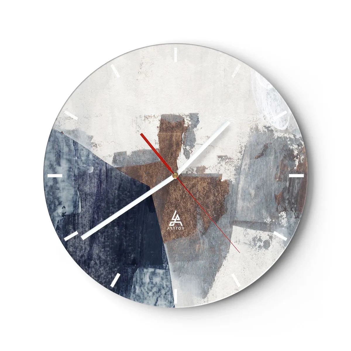 Wanduhr - Glasuhr - Blaue und braune Formen - 40x40 cm
