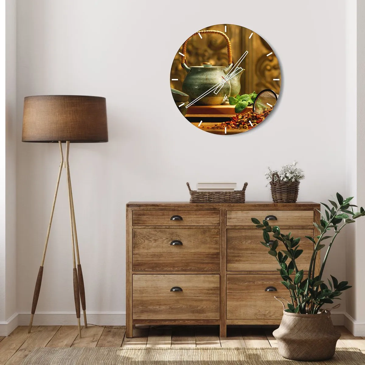 Wanduhr - Glasuhr - Grüner Tee mit frischen Minzblättern - 30x30cm - Abhandlung über das Teetrinken - Moderne Wanddekoration für Wohnzimmer, Küche und Schlafzimmer ARTTOR