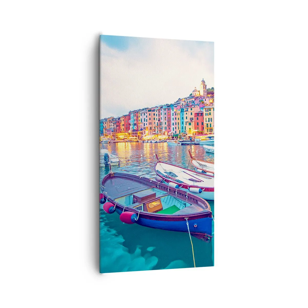 Bild auf Leinwand - Leinwandbild - Bunter Abend im Hafen - 65x120 cm