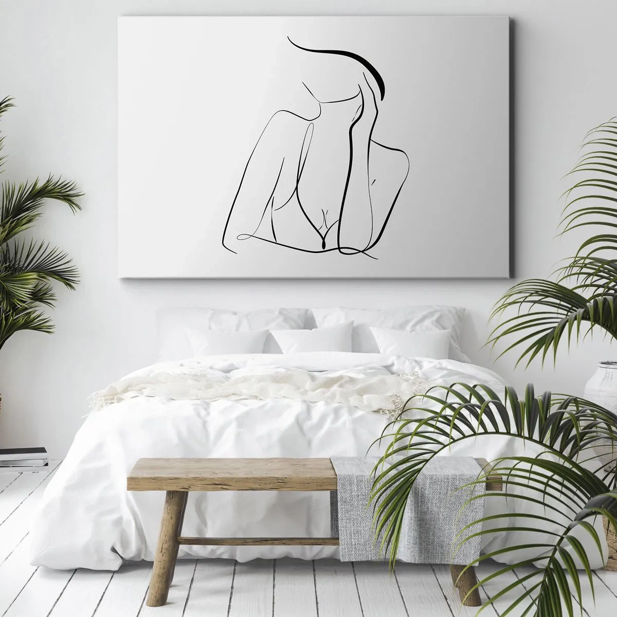 Bild auf Leinwand - Leinwandbild - Eine zarte Skizze einer weiblichen Silhouette im minimalistischen Stil - 120x80cm - Auf der Traumwelle - Moderne Wanddekoration für Wohnzimmer und Schlafzimmer ARTTOR