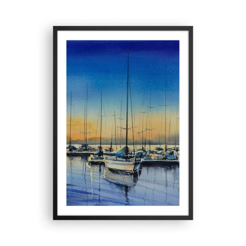 Poster in einem schwarzem Rahmen - Eine malerische Szene von Segelbooten in einem Hafen bei Sonnenuntergang - 50x70cm - Ende eines guten Tages - Moderne Wanddekoration für Wohnzimmer und Schlafzimmer ARTTOR