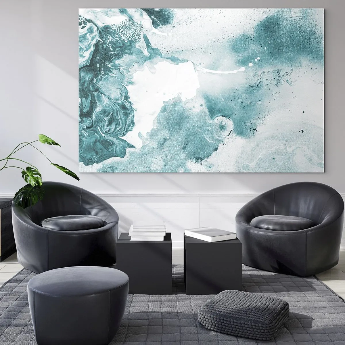 Glasbild - Bild auf glas - Abstrakte blaue Pools auf einem Glashintergrund - 100x70cm - Morast von Blau - Moderne Wanddekoration für Wohnzimmer und Schlafzimmer ARTTOR