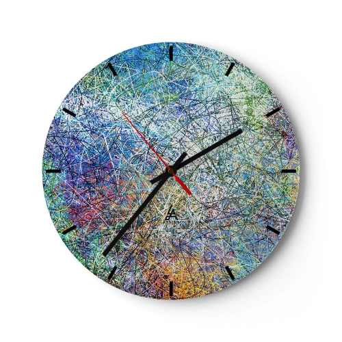 Wanduhr - Glasuhr - Ein abstraktes, farbenfrohes Motiv mit chaotischen Linien und Punkten. - 30x30cm - Es ist nicht so einfach - Moderne Wanddekoration für Wohnzimmer, Küche und Schlafzimmer ARTTOR
