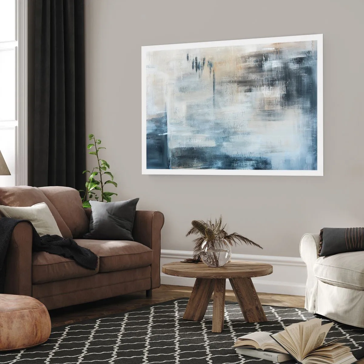 Poster - Hinter dem blauen Vorhang - 91x61 cm
