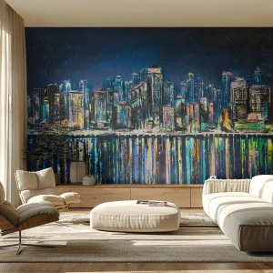 Fototapete Premium Sand - Kaskade von Lichtern - Stadt, Die Architektur, Fluss - 450x315 cm