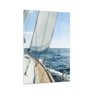 Glasbild - Bild auf glas - Eine Yacht auf offener See mit gehissten Segeln - 50x70cm - Ahoi, Abenteuer - Moderne Wanddekoration für Wohnzimmer und Schlafzimmer ARTTOR