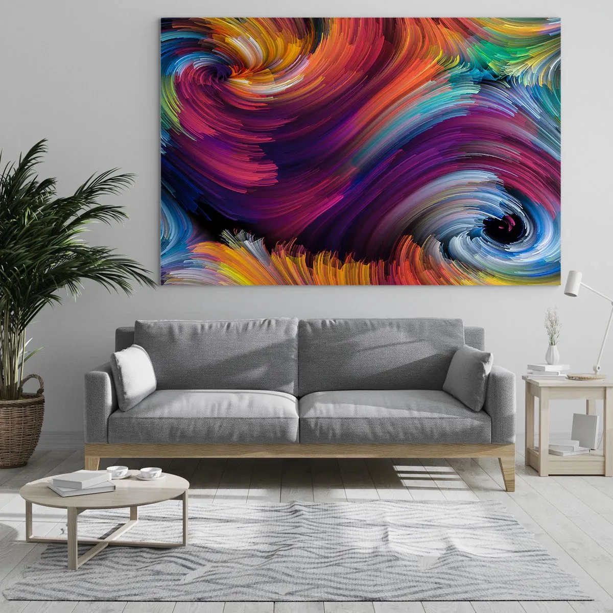 Glasbild - Bild auf glas - Bunte Wirbel und dynamische Pinselstriche in Abstraktion - 100x70cm - Der Beginn einer neuen Welt - Moderne Wanddekoration für Wohnzimmer und Schlafzimmer ARTTOR