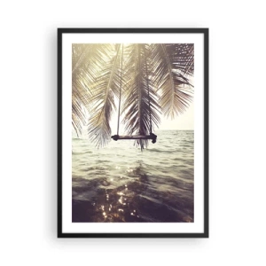 Poster in einem schwarzem Rahmen - Eine Schaukel unter Palmen am ruhigen Meer - 50x70cm - Sie können nach Belieben in den Wolken schwingen - Moderne Wanddekoration für Wohnzimmer und Schlafzimmer ARTTOR