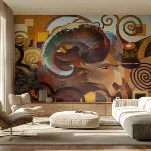 Fototapete Premium Canvas - Ein symbolischer Widder in einer abstrakten Komposition - 100x70cm - Magie - Religionen - Rituale - Moderne Wanddekoration für Wohnzimmer und Schlafzimmer ARTTOR