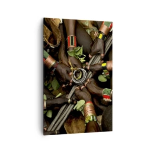 Bild auf Leinwand - Leinwandbild - Traditionelle Handarmbänder in einer Gruppe von Händen - 80x120cm - Wir sind zusammen - Moderne Wanddekoration für Wohnzimmer und Schlafzimmer ARTTOR