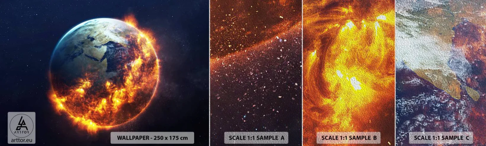 Fototapeten Muster Premium Sand - Die Flamme der Apokalypse - Kosmos, Planet Erde, Feuerflammen - 100x30 cm