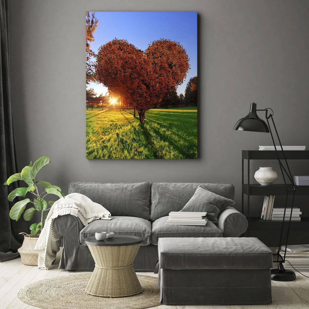 Bild auf Leinwand - Leinwandbild - Ein herzförmiger Baum in einer Herbstlandschaft - 80x120cm - Und wie man den Herbst nicht liebt - Moderne Wanddekoration für Wohnzimmer und Schlafzimmer ARTTOR