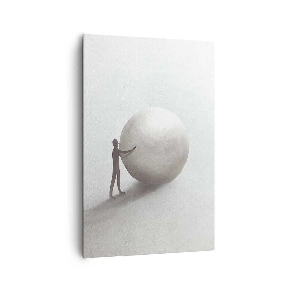 Bild auf Leinwand - Leinwandbild - Eine minimalistische Figur mit einem Ball auf einem hellen, monochromen Hintergrund. - 80x120cm - Das Spiel des Lebens - Moderne Wanddekoration für Wohnzimmer und Schlafzimmer ARTTOR