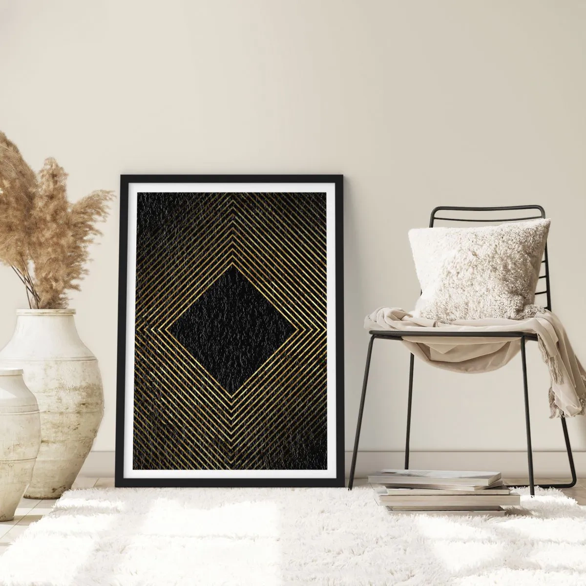 Poster in einem schwarzem Rahmen - Geometrie im glamourösen Stil - 30x40 cm
