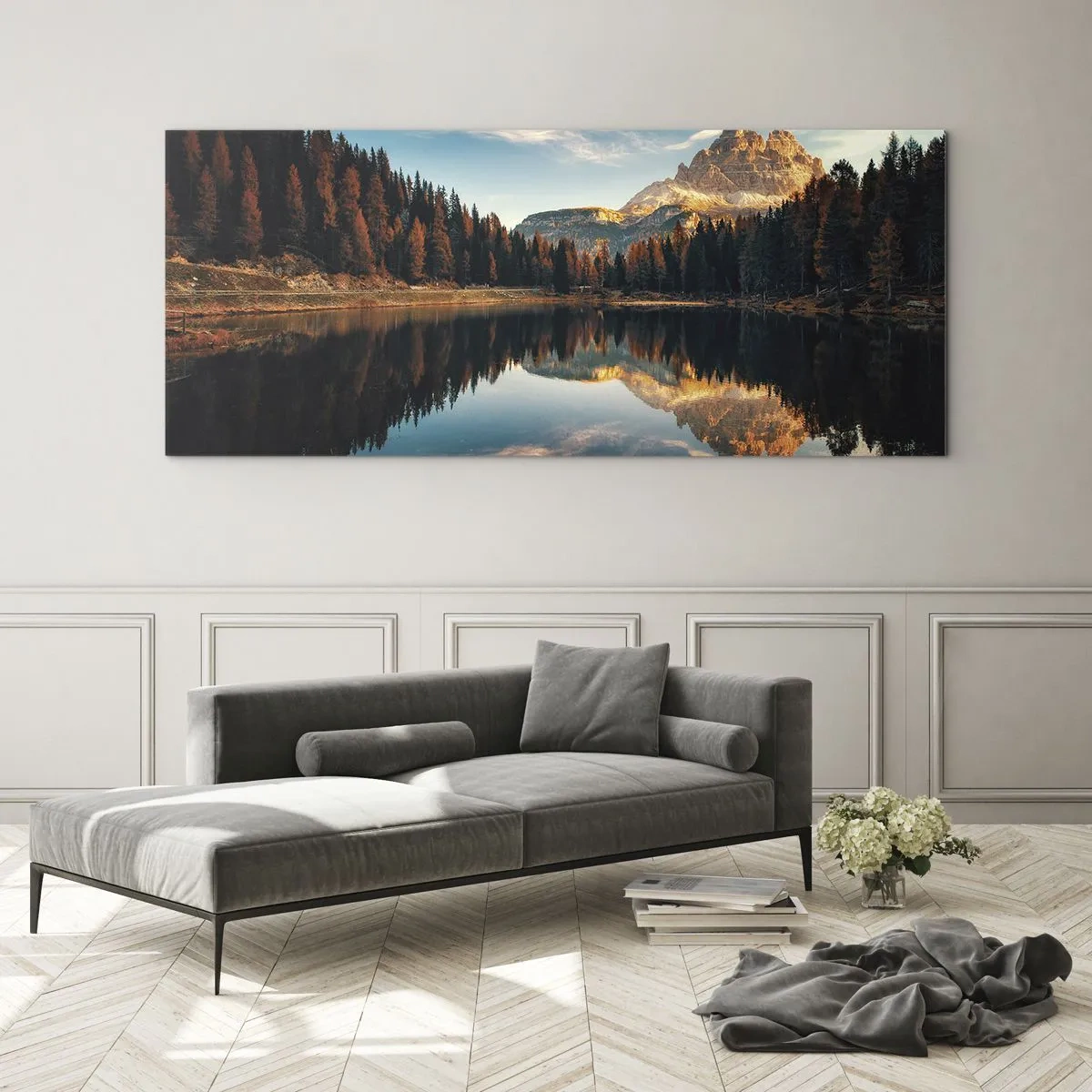 Glasbild - Bild auf glas - Berglandschaft mit See und Wald - 120x50cm - Doppelte Landschaft - Moderne Wanddekoration für Wohnzimmer und Schlafzimmer ARTTOR