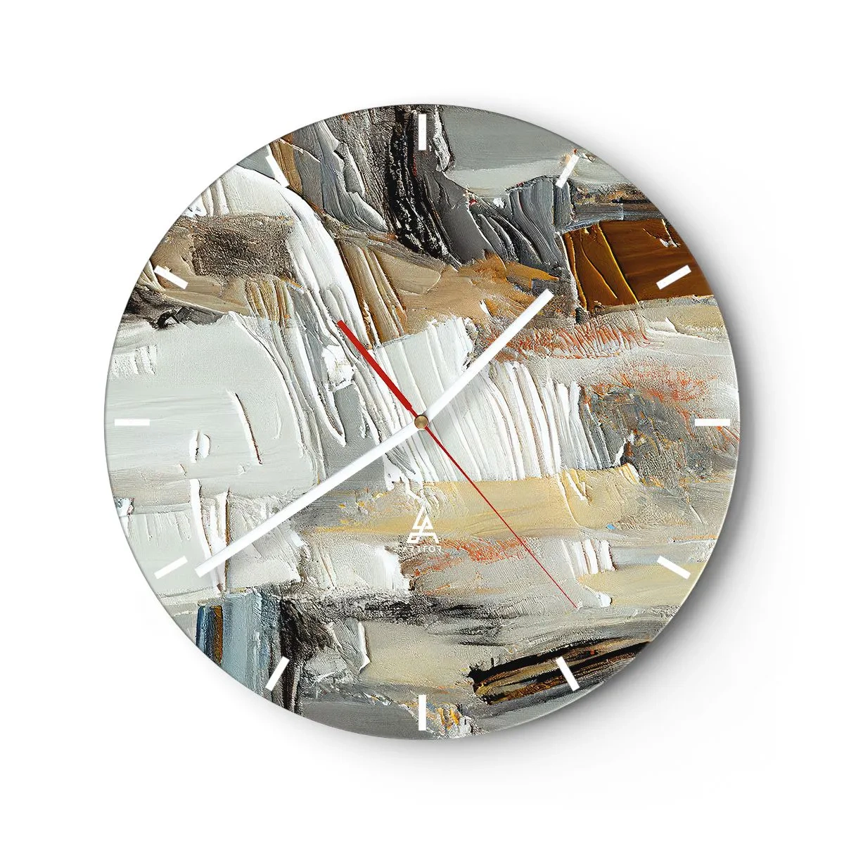 Wanduhr - Glasuhr - Strukturelle Abstraktion mit Pinselstrichen in natürlichen Farben. - 30x30cm - Bunte Schichten - Moderne Wanddekoration für Wohnzimmer, Küche und Schlafzimmer ARTTOR