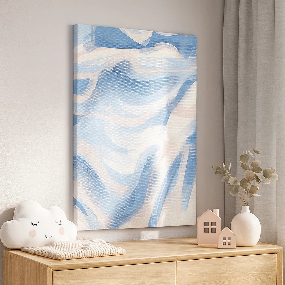 Bild auf Leinwand - Leinwandbild - Abstrakte Pinselstriche in Blau- und Beigetönen - 50x70cm - Blaue Wellen - Moderne Wanddekoration für Wohnzimmer und Schlafzimmer ARTTOR