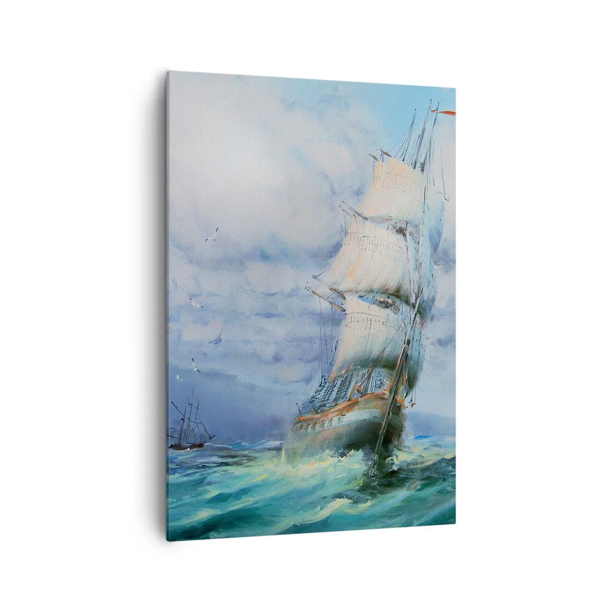 Bild auf Leinwand - Leinwandbild - Ein Schiff auf stürmischer See - 70x100cm - Guter Wind - Moderne Wanddekoration für Wohnzimmer und Schlafzimmer ARTTOR