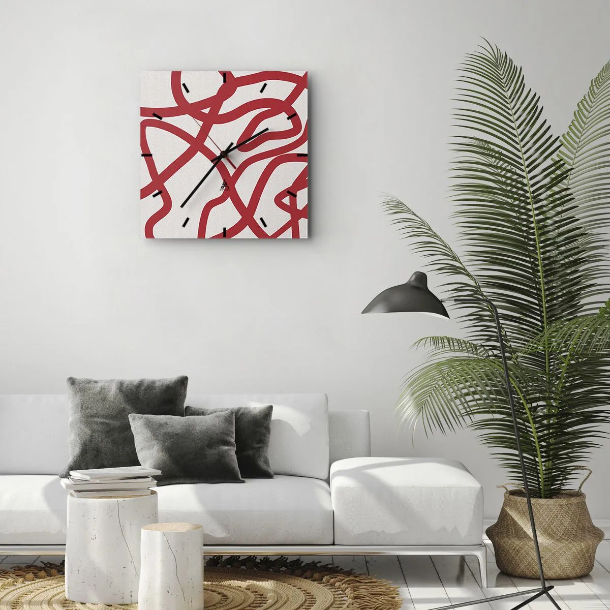 Wanduhr - Glasuhr - Rot auf Weiß - 40x40 cm