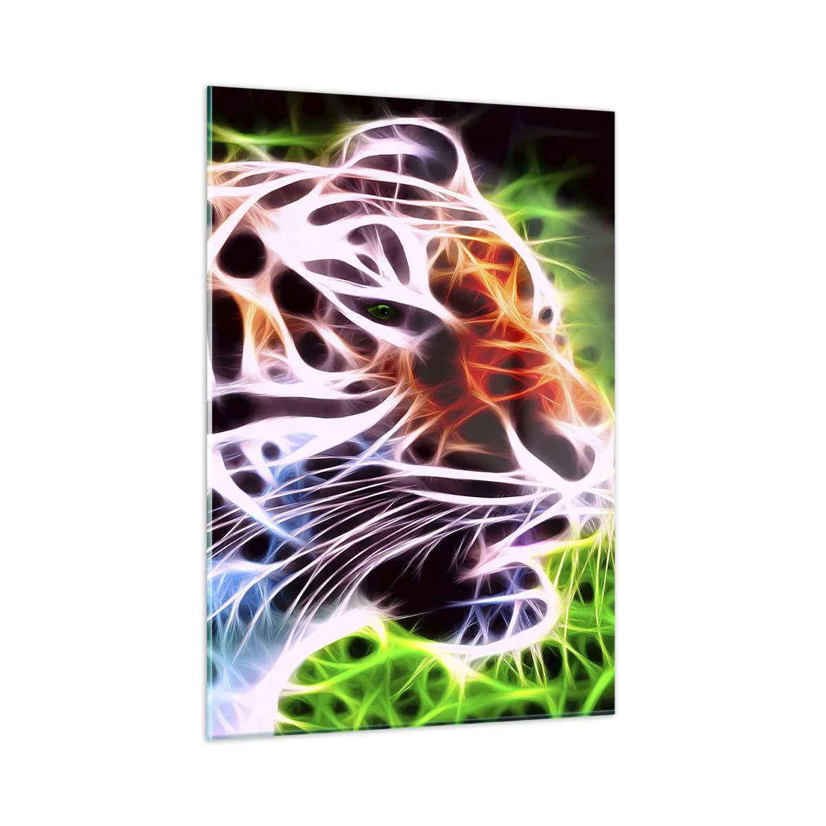 Glasbild - Bild auf glas - Ein Tiger in neonfarbenen, leuchtenden Farben - 50x70cm - Schreckliche Aura - Moderne Wanddekoration für Wohnzimmer und Schlafzimmer ARTTOR