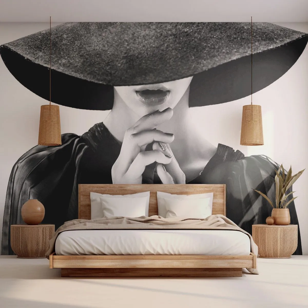 Fototapete Standard Eco - Versteckte Schönheit - Frau, In, A, Hat, Frauenhände, Mode - 500x350 cm