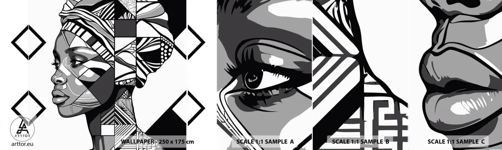 Fototapetenmuster Standard Eco - Ethnisches Porträt - Porträt, Afroamerikaner, Turban - 100x30 cm