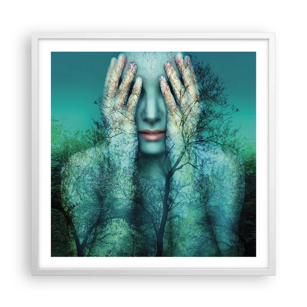 Poster in einem weißen Rahmen - Eingetaucht in Blau - 60x60 cm