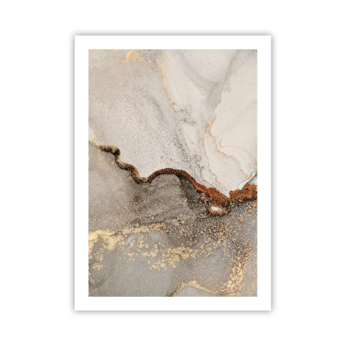 Poster - Abstraktes Marmormuster mit Gold- und Kupferakzenten - 50x70cm - An der Grenze der Farben - Moderne Wanddekoration für Wohnzimmer und Schlafzimmer ARTTOR