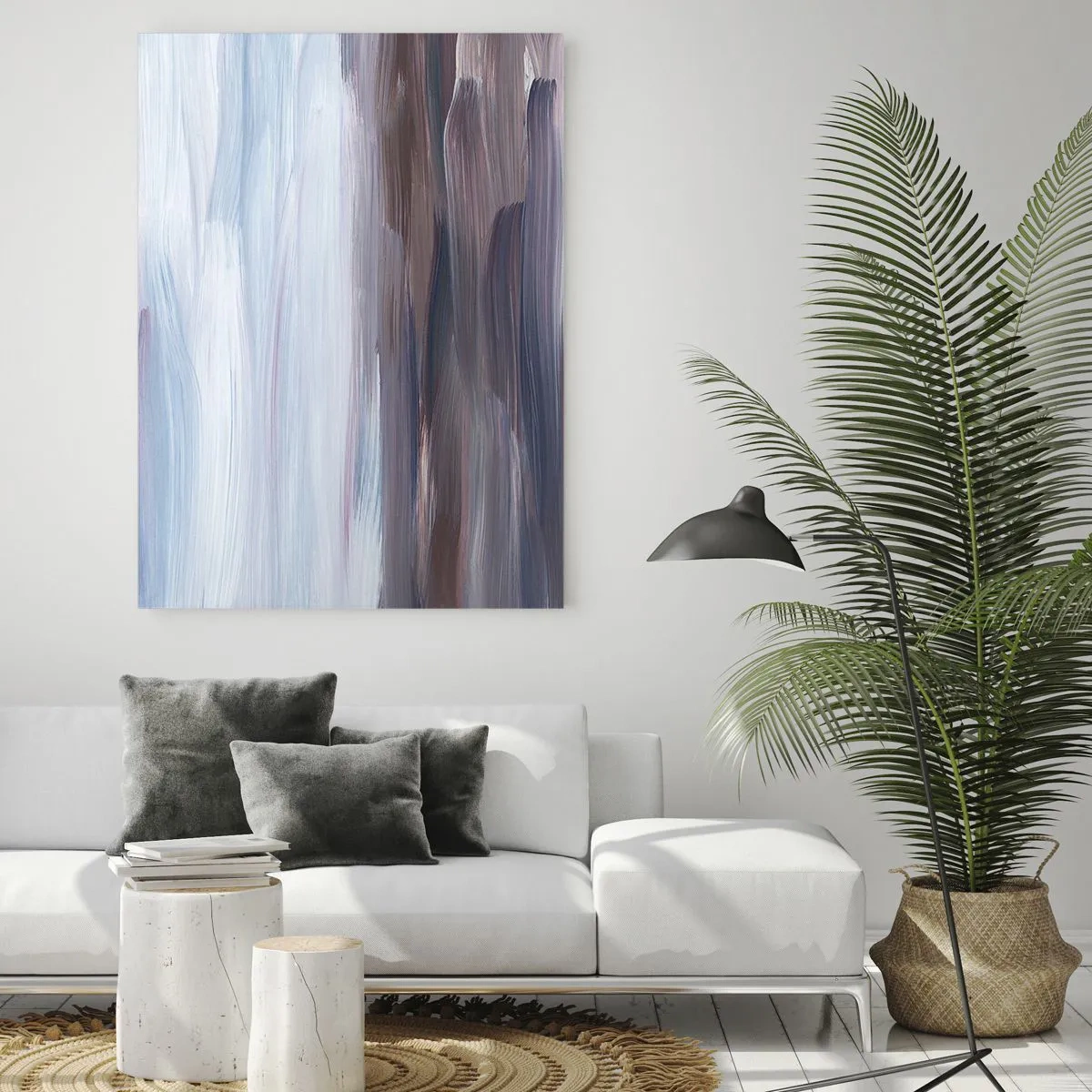 Glasbild - Bild auf glas - Horizontale Wasserstreifen in Blau- und Brauntönen im abstrakten Stil - 50x70cm - Elemente: Wasser - Moderne Wanddekoration für Wohnzimmer und Schlafzimmer ARTTOR