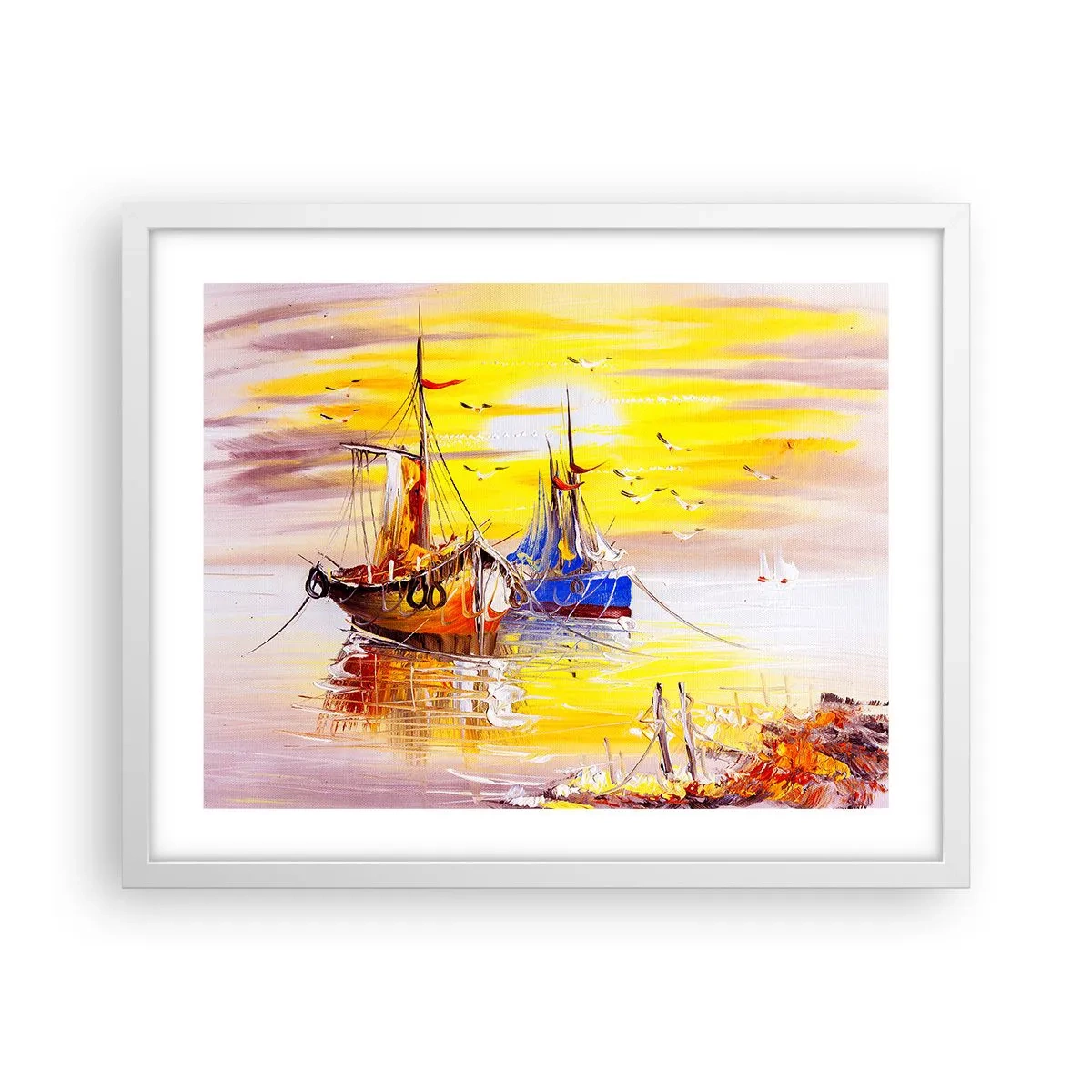 Poster in einem weißen Rahmen - Eine wohlverdiente Pause im Hafen - 50x40 cm