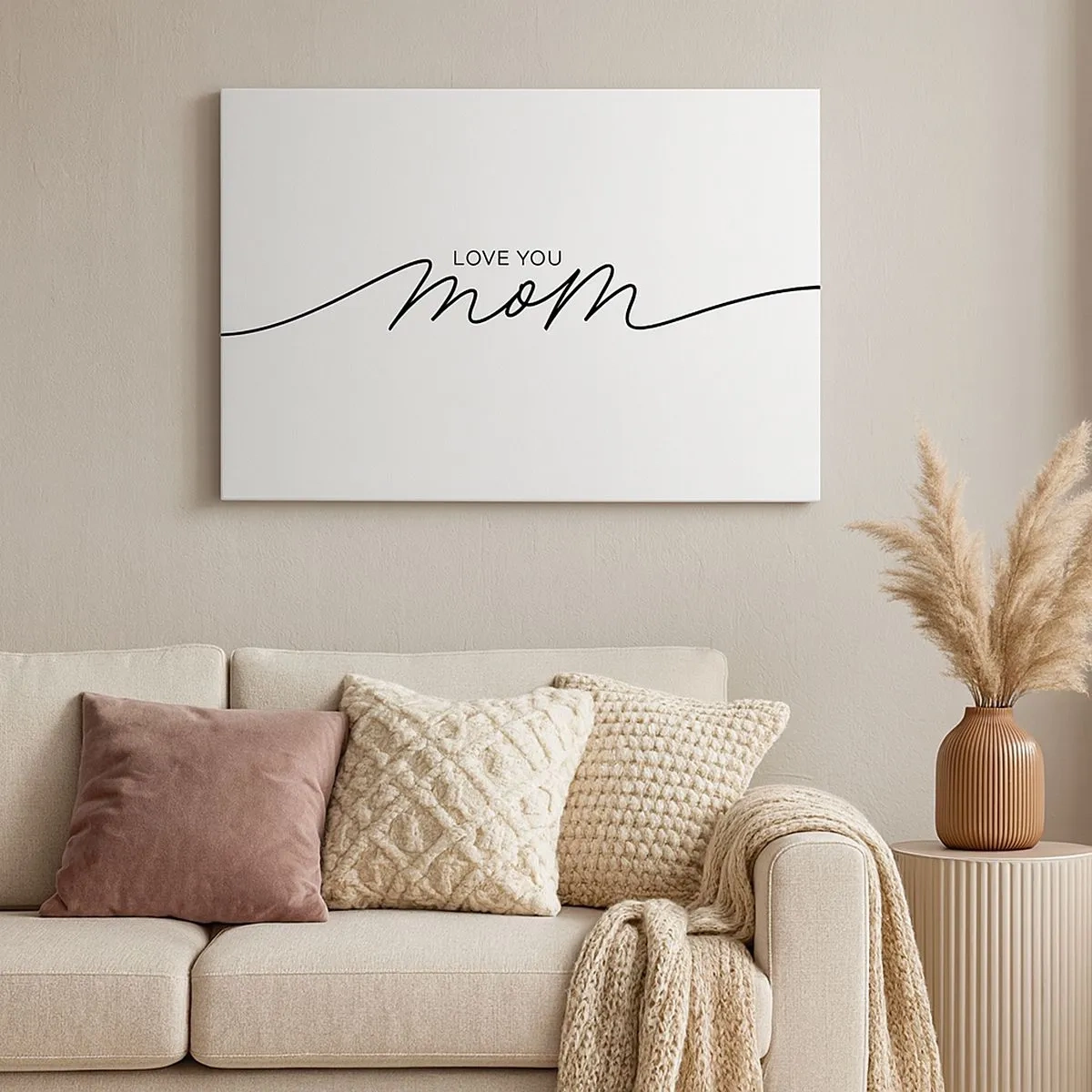 Bild auf Leinwand - Leinwandbild - Minimalistische Love You Mom-Inschrift auf weißem Hintergrund - 70x50cm - Große Emotionen - Moderne Wanddekoration für Wohnzimmer und Schlafzimmer ARTTOR
