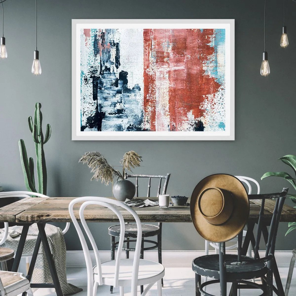 Poster in einem weißen Rahmen - Fünfzig-Fünfzig abstrakt - 70x50 cm