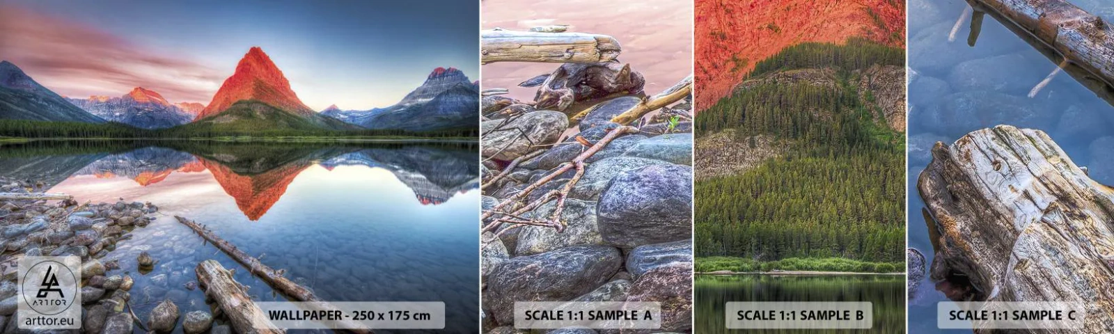 Fototapeten Muster Selbstklebend Deluxe Sticker - Hitze und Kälte - Landschaft, Berge, Wald - 100x30 cm