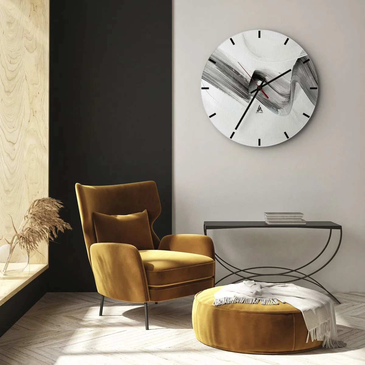Wanduhr - Glasuhr - Grauer abstrakter Pinselstrich auf hellem Hintergrund - 30x30cm - Lässig zum Spaß - Moderne Wanddekoration für Wohnzimmer, Küche und Schlafzimmer ARTTOR